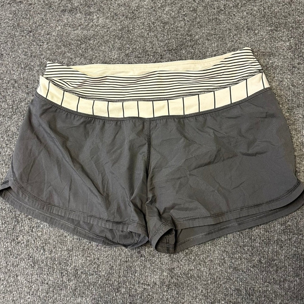 Lululemon Athletic Shorts Womens Size 6 Gray Striped Running Built-in Liner Zip